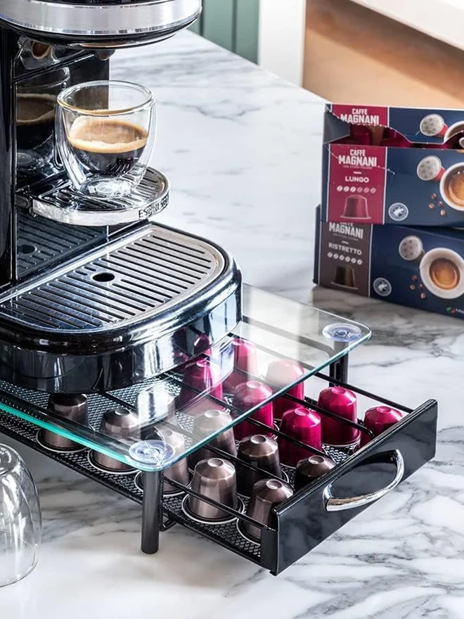 1Chase 1CHASE 40-Pieces Glass Top Coffee Pods Capsule Holder Drawer